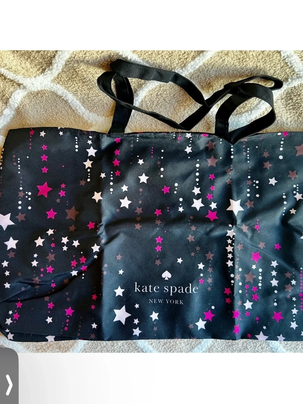 Kate Spade Black Fuchsia Pink Stars Print  Beach Travel Shopping Tote